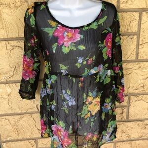 About a girl sheer Floral cover Top Swim Top beach